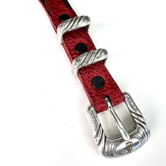 Lucchese Ostrich Leather Belt Black Red Inlay Tapered Silver Buckle Women\'s 30 main image 9